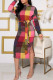 Colour Casual Plaid Print Patchwork With Belt Half A Turtleneck Long Sleeve Dresses