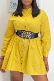 Pink Fashion Casual Solid Basic Turndown Collar Shirt Dress
