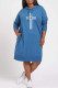 Blue Casual Print Patchwork Hooded Collar Long Sleeve Dresses
