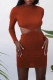Dark Brown Fashion Sexy Solid Hollowed Out O Neck One Step Skirt Dresses
