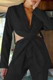 White Fashion Street Solid Hollowed Out Turn-back Collar Outerwear