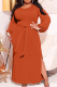Tangerine Red Casual Solid Bandage Slit O Neck Pencil Skirt Dresses