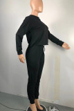 Grey Fashion Casual Solid Basic O Neck Long Sleeve Two Pieces