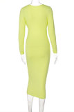 Green Fashion Sexy Solid Bandage Hollowed Out V Neck Long Sleeve Dresses