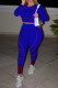 Royal Blue Casual Sportswear Print Patchwork O Neck Long Sleeve Two Pieces