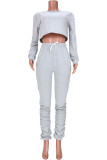 Pink Fashion Casual Solid Patchwork O Neck Long Sleeve Two Pieces