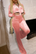 Pink Casual Solid Patchwork Zipper Collar Long Sleeve Two Pieces