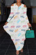 White Fashion Casual Print Patchwork Zipper V Neck Long Sleeve Dresses