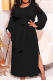 Black Casual Solid Bandage Slit O Neck Pencil Skirt Dresses