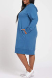 Blue Casual Print Patchwork Hooded Collar Long Sleeve Dresses