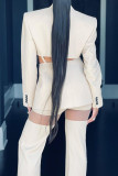 Apricot Fashion Casual Solid Hollowed Out Turn-back Collar Outerwear