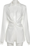 White Fashion Street Solid Hollowed Out Turn-back Collar Outerwear