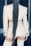 Apricot Fashion Casual Solid Hollowed Out Turn-back Collar Outerwear