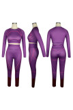 Purple Casual Sportswear Print Patchwork O Neck Long Sleeve Two Pieces