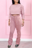 Pink Fashion Casual Solid Patchwork O Neck Long Sleeve Two Pieces