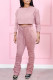 Pink Fashion Casual Solid Patchwork O Neck Long Sleeve Two Pieces