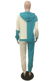 Blue Fashion Casual Solid Split Joint Hooded Collar Long Sleeve Two Pieces