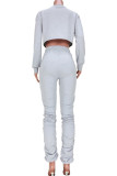 Pink Fashion Casual Solid Patchwork O Neck Long Sleeve Two Pieces