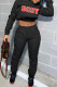 Black Casual Print Patchwork Hooded Collar Long Sleeve Two Pieces