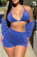 Blue Casual Solid Patchwork Halter Long Sleeve Three Pieces