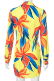 Multicolor Casual Print Patchwork Turndown Collar Shirt Dress Dresses