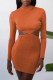 Orange Fashion Sexy Solid Hollowed Out O Neck One Step Skirt Dresses
