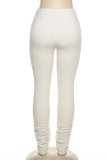 Cream White Fashion Casual Solid Fold Skinny High Waist Trousers