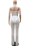 White Fashion Sexy Solid See-through Spaghetti Strap Sleeveless Two Pieces