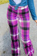 Purple Fashion Casual Plaid Print Basic Regular High Waist Trousers
