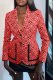 Red Casual Print Patchwork Turndown Collar Outerwear