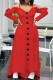 Red Casual Sweet Solid Patchwork Buckle Flounce Spaghetti Strap Sling Dress Dresses