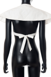 White Sexy Solid Backless Turndown Collar Tops