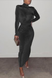 Red Sexy Solid Patchwork Fold Turtleneck One Step Skirt Dresses