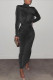 Black Sexy Solid Patchwork Fold Turtleneck One Step Skirt Dresses