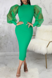 Yellow Sexy Solid Patchwork Half A Turtleneck Pencil Skirt Dresses