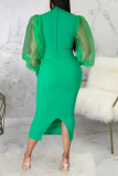 Yellow Sexy Solid Patchwork Half A Turtleneck Pencil Skirt Dresses