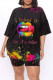 Black Fashion Casual Print Basic O Neck Plus Size Two Pieces