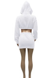 White Fashion Sportswear Print Patchwork Hooded Collar Long Sleeve Two Pieces
