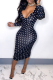 Black Sexy Dot Patchwork V Neck Pencil Skirt Dresses