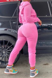 Pink Fashion Casual Solid Patchwork Hooded Collar Long Sleeve Two Pieces