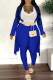 Blue Fashion Casual Solid Patchwork V Neck Long Sleeve Three Pieces