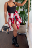 Red Casual Plaid Patchwork Turndown Collar Tops