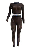 White Fashion Sexy Print See-through O Neck Long Sleeve Two Pieces