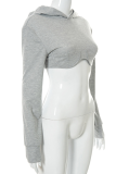 Grey Sexy Solid Patchwork Hooded Collar Tops