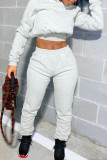 Grey Casual Solid Patchwork Frenulum Hooded Collar Long Sleeve Two Pieces