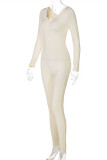 Apricot Casual Sportswear Solid Basic V Neck Skinny Jumpsuits