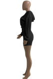 White Fashion Sportswear Solid Patchwork Hooded Collar Long Sleeve Two Pieces