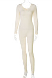 Apricot Casual Sportswear Solid Basic V Neck Skinny Jumpsuits
