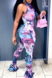 Pink Fashion Sexy Butterfly Print Backless Halter Skinny Jumpsuits