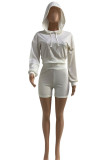 White Fashion Sportswear Solid Patchwork Hooded Collar Long Sleeve Two Pieces